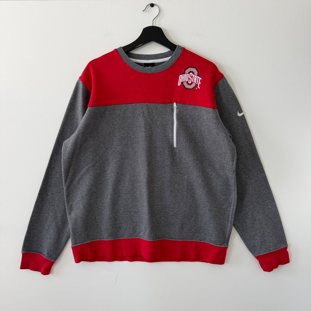Nike Ohio State Buckeyes Mens XL Gray Red Colorblock Crewneck Sweatshirt 32877X